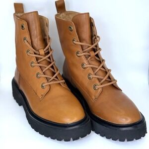 Madewell Brown Leather Lace Up Combat Boots Women's 8 Lug Sole Platform